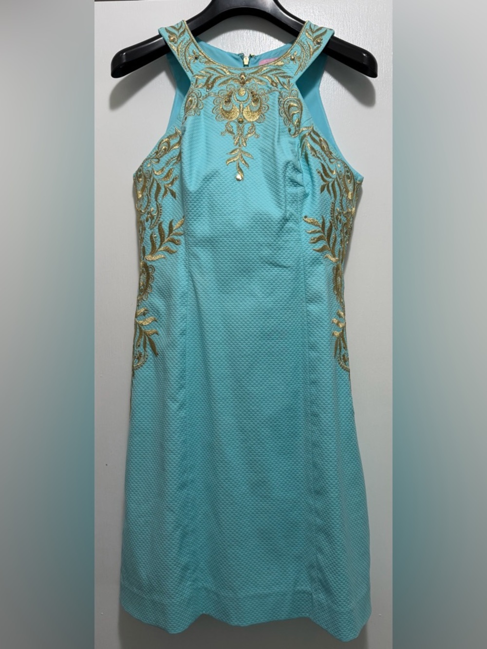 Lilly Pulitzer Aqua Dress with Gold Embroidery Accents - Size 00